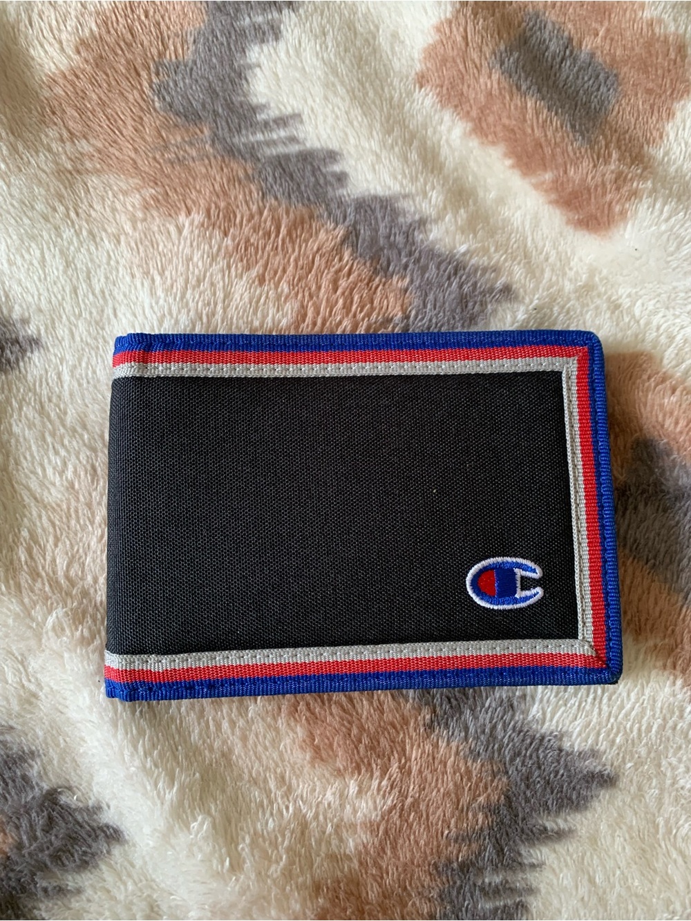 Mens CHAMPION Black With Red Blue Border Bifold Wallet